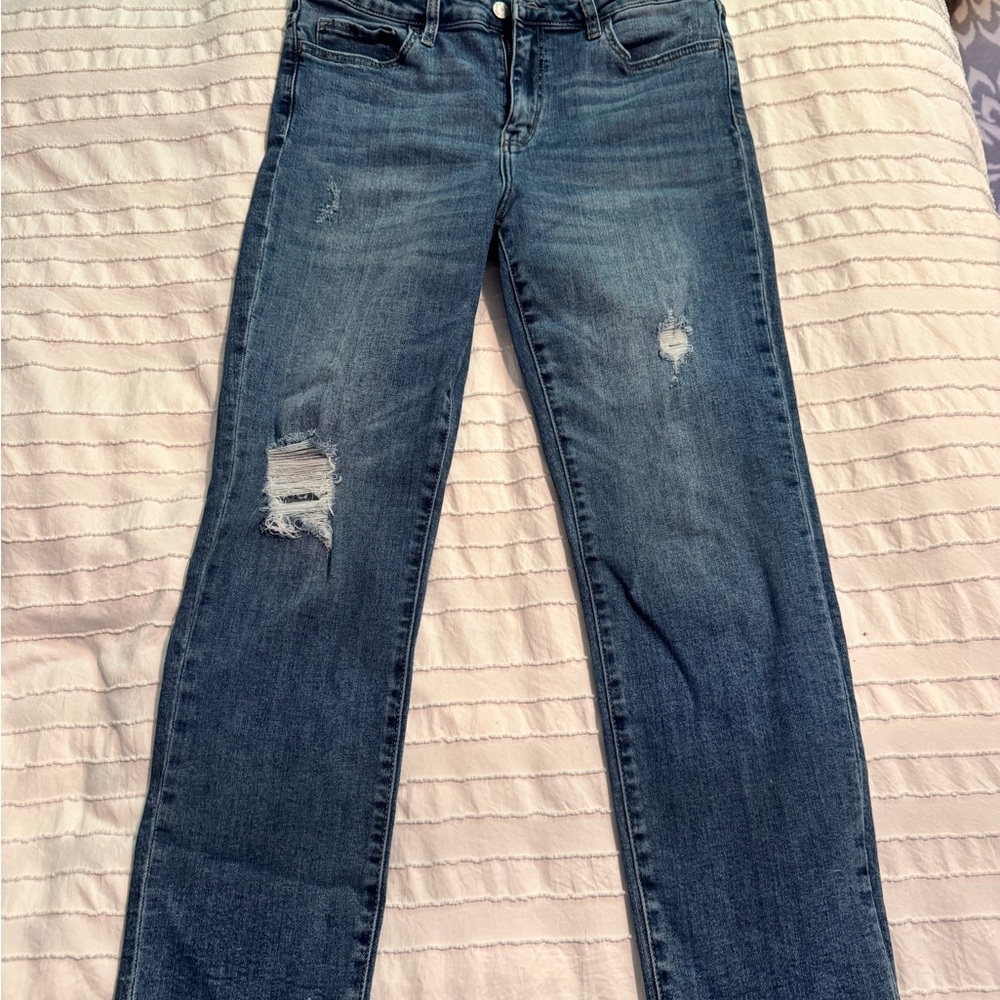 Women’s Straight Leg Distressed Denim Jeans - Blue